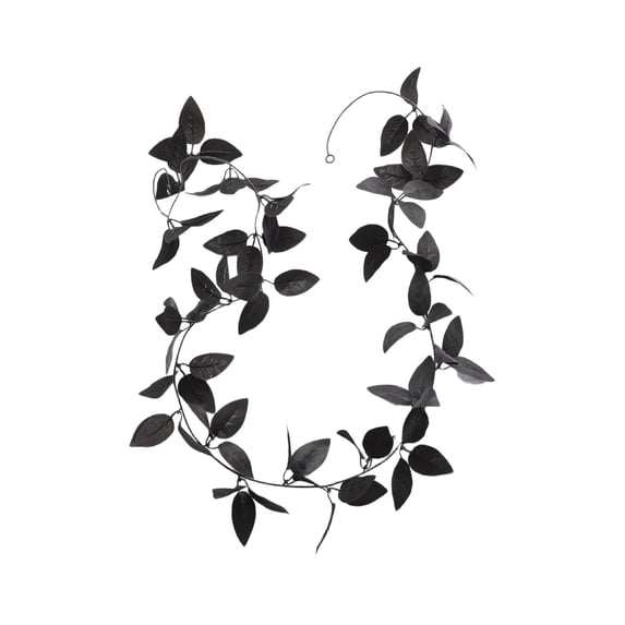 Black Artificial Vine Garland Fake Leaves Strip, Plastic Simulation Rattan Decor, Indoor Ceiling Duct Wrapping Ornament For Halloween Wedding Home Party Decor, 81.4 Inches Length