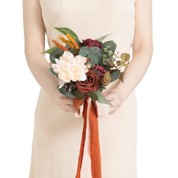 Black Artificial Wedding Flower Bouquets for Bridesmaids Burgundy Floral Bouquet Mashala Bridesmaid Bouquets with Ribbon Ceremony Anniversary,7-inch Diameter