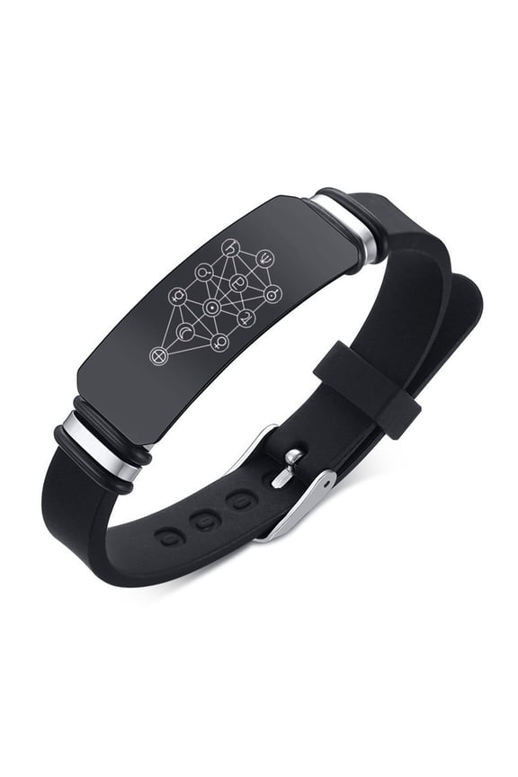 Black Astrological Kabbalah Jewelry, Sephiroth Tree of Life Silicone Bracelet, Occultic Kabbalistic Energy Wristband, Mysterious Astrology Talisman Bangle