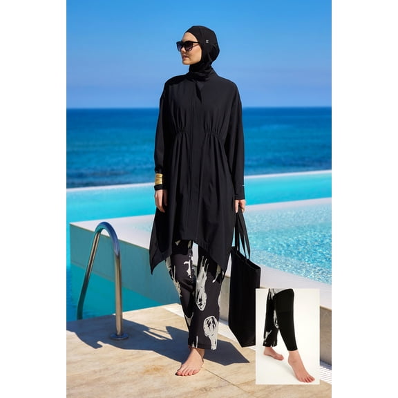 Black Asymmetric Cut Premium Full Coverage Swimwear Set M2503-3