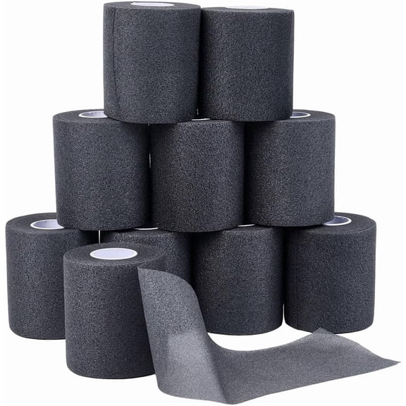 Black Athletic Tape Sports Prewrap Tape 10.9 Yard x 2.8 Inch Fibre No Sticky Easy Tear Strong Athletes Trainers Injury Headbands Bandage Wrap for Hair Fingers Ankles Wrist Hands Knees for DIY