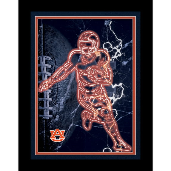 Black Auburn Tigers 12'' x 16'' Framed Neon Player Print