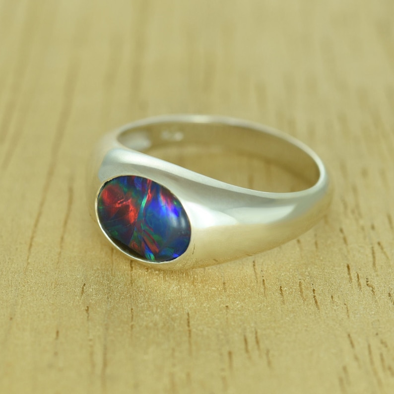 Black Australian Opal Signet Ring Mens Engagement Ring Mens Wedding ...