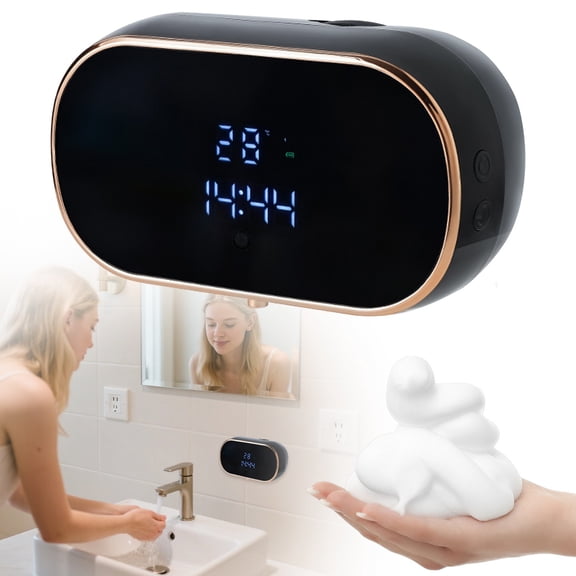 Black Automatic Induction Foaming Soap Dispenser, Touchless Foam Soap Machine for Home Bathroom & Kitchen