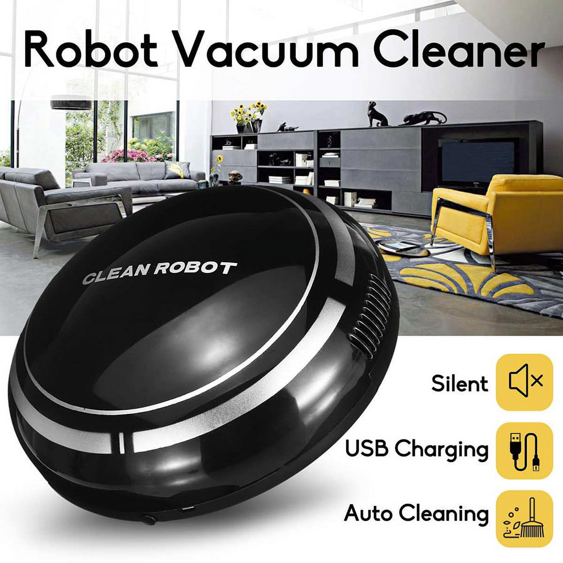 Black Automatic Rechargeable Smart Robot Vacuum Cleaner Suction