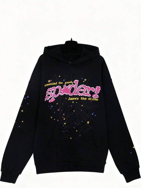 Black Autumn/Winter Y2K Streetwear Hip Hoodie With Spiderweb Print