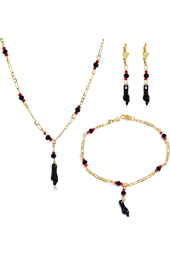 Black Azabache Hand Figa Charm Stainless Steel 18K Gold Plated Link Chain Necklace Bracelet Evil Eye Amulet Protection | Protection, Amulet, Hand Figa, Charm, Azabache, Black