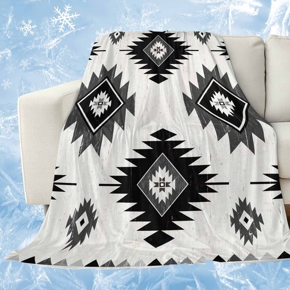 Black Aztec Cooling Blanket,Lightweight Breathable Summer Throw Blanket with Double Sided Cold Effect,Ethnic Southwest Boho Farmhouse Aesthetic Picnic Blankets Bed Sheet for Hot Sleepers 50"x60"