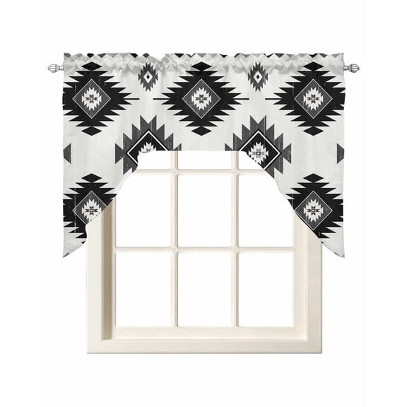 Black Aztec Kitchen Swag Valances for Windows, Southwest Boho Tribal Abstract Geometric Swag Valances Curtains for Living Room, Rod Pocket Window Treatments for Bathroom, Bedroom, Cafe, 56"x36"
