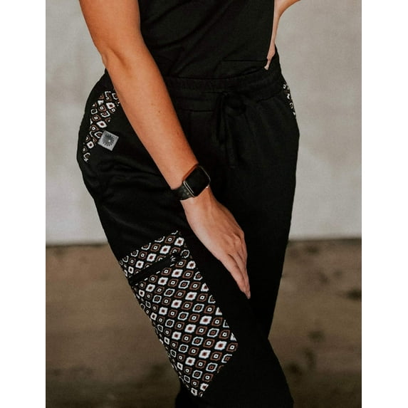 Women's scrub pants, Western, Drawstring, Workwear, Uniform, Scrub Sets, Spurrin' Scrubs-Black Aztec Pants