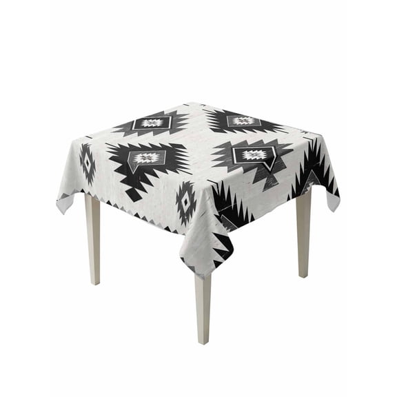 Black Aztec Table Cloth, Ethnic Southwest Boho Farmhouse Aesthetic Waterproof Tablecloth for Square Tables, Reusable Washable Fabric Table Cover for Restaurant Kitchen Dining Tables 54"x54"