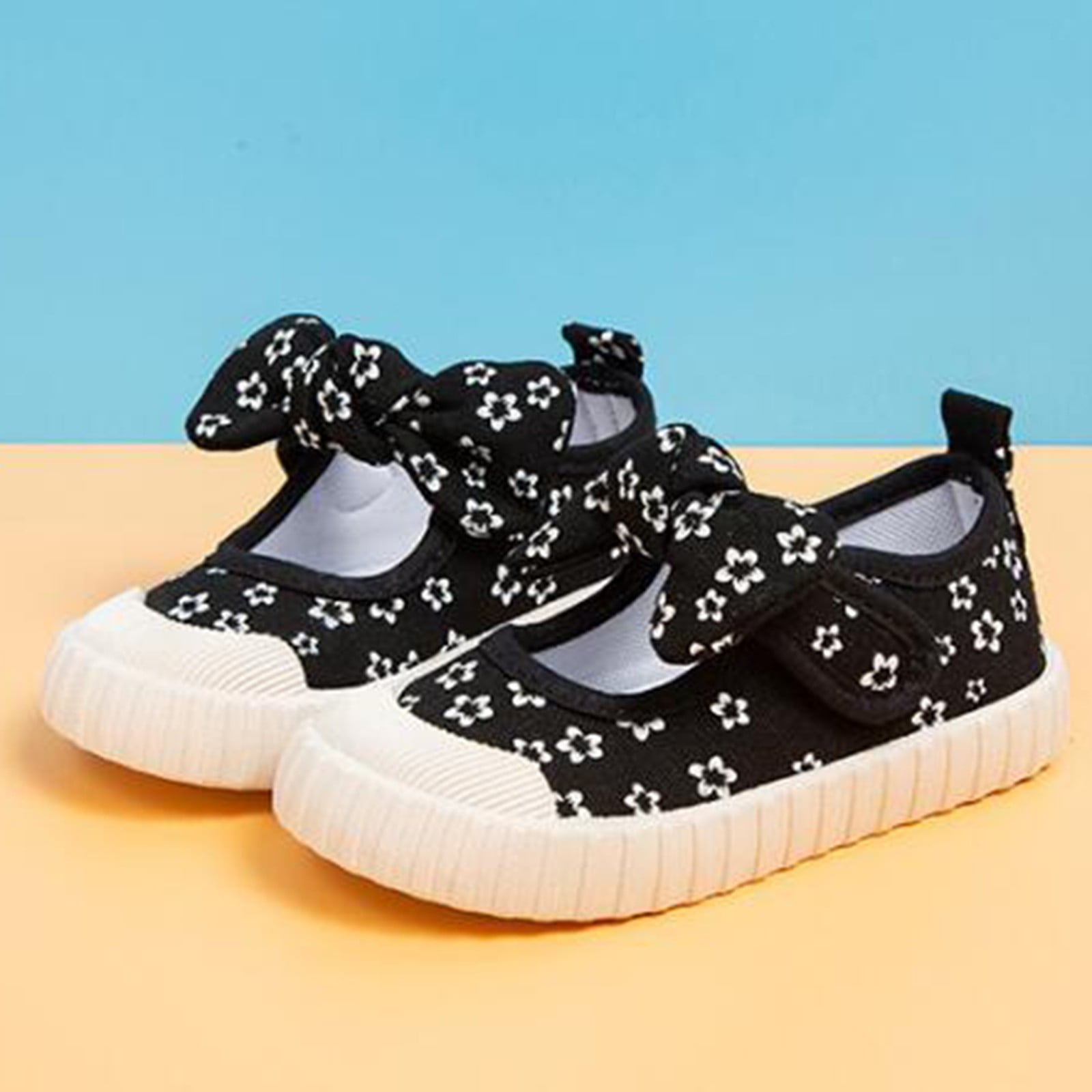 Black Baby Boots Rubber Sole Toddler Child Floral Printed Canvas Outing