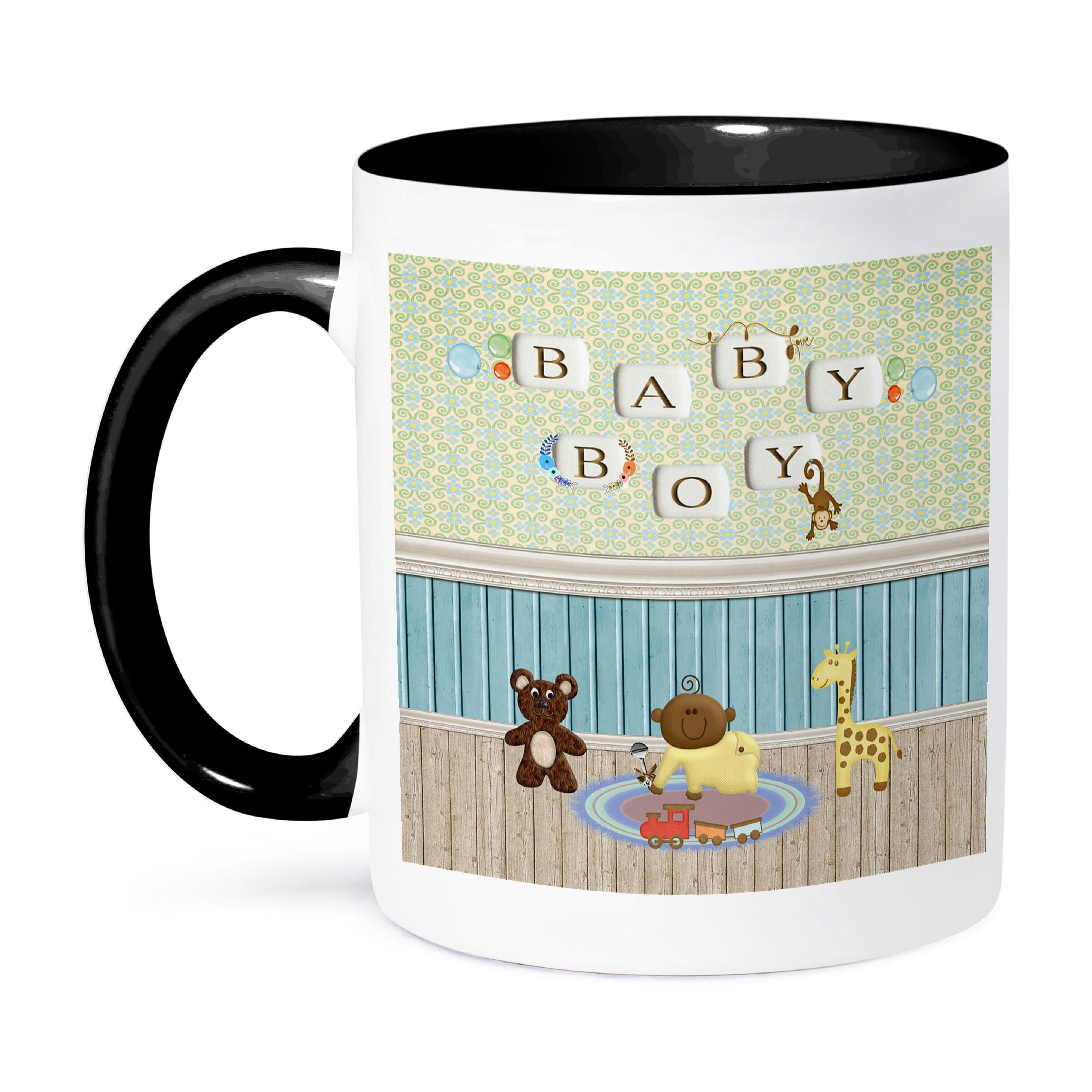 3dRose Two-Tone Mug - Cute Giraffe On Animal Print Design, 11oz Ceramic (Black With White)