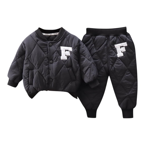 Black Baby Children Boy Girl Thermal Thick Baseball Top T Shirts Down Jackets Pants Coat Set for Child Workout Athletic Match Brunch Winter Fall Tops Set 2025 3 Years