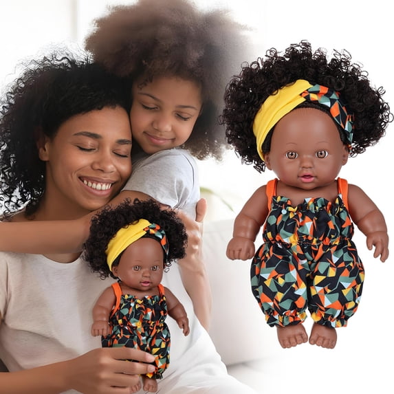 Black Baby Doll for 3 4 5 6 Years Old,8 inch Black Baby Dolls for Girls with Curly Hair, 1-Sets Doll Clothes, Small Baby Dolls for Toddlers Kids and Girls Holiday Birthday