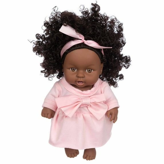 Black Baby Doll, Curly Hair Vinyl Baby Toy, Reborn 30CM Realistic Baby Doll with Hand-Painted Nails, Soft Body, Washable Mohair Hair, Photography Prop and Art Collection, Cute Lace Skirt