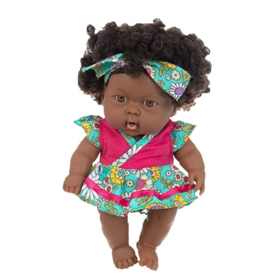 Black Baby Doll, Vinyl Baby Toy, 20CM Cute Curly Reborn Doll for Kids, Realistic Mohair Hair, Hand-Painted Nails, Soft Body, Photography Prop, Art Collection, Accompany Child Growth