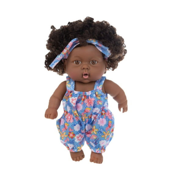 Black Baby Doll, Vinyl Baby Toy, 20CM Cute Curly Reborn Doll for Kids, Realistic Mohair Hair, Hand-Painted Nails, Soft Body, Photography Prop, Art Collection, Accompany Child Growth