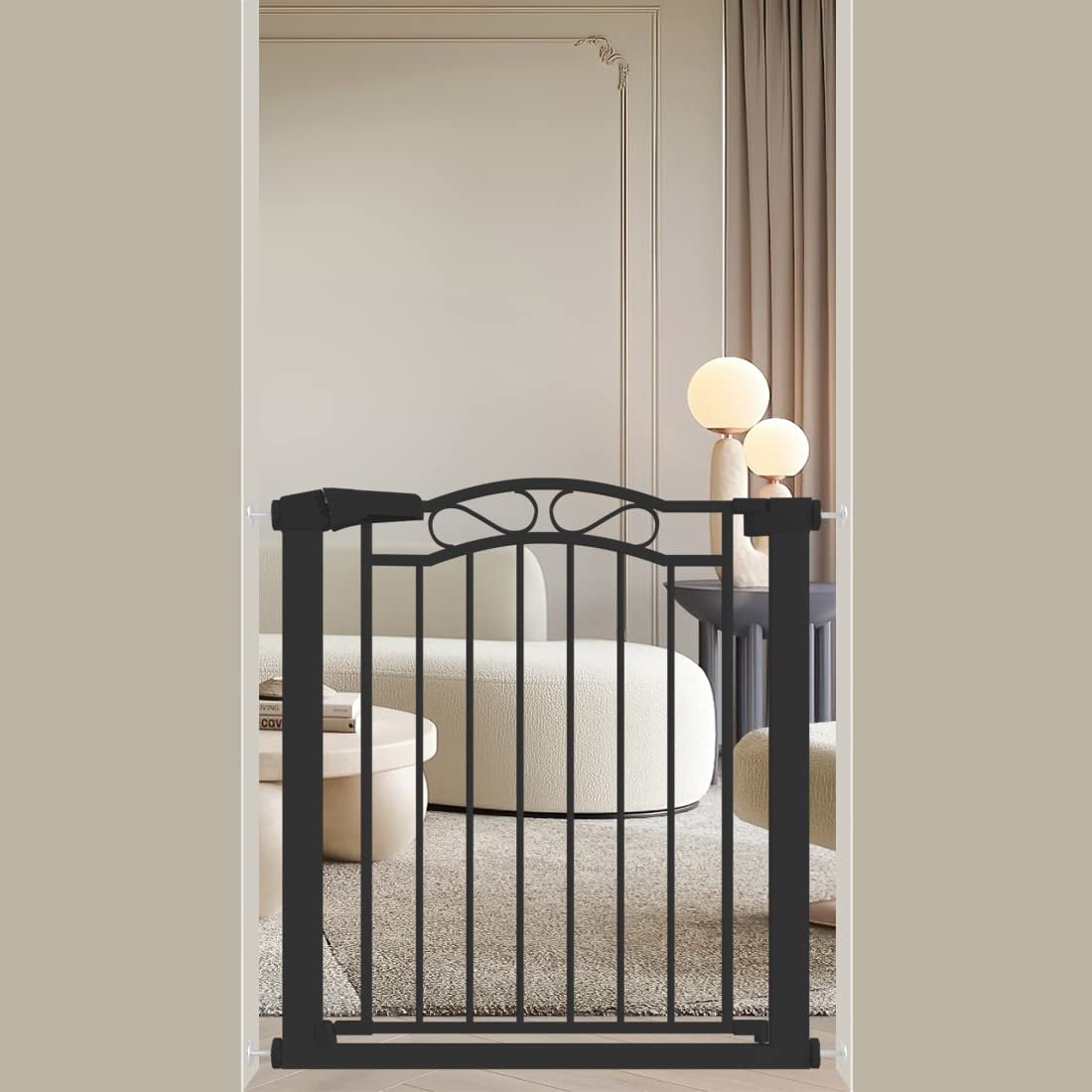 Black Baby Gate with DoorWalk Through Baby Gates for Stairs Pressure