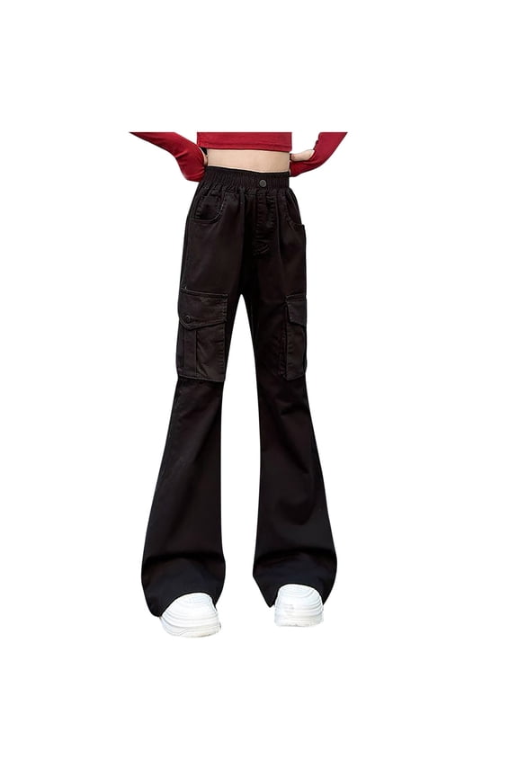 Black Baby High Cut Flare Wide Leg Basic Long Bootcut Leg Work Wild Cargo for Kids Girl Boy Fall Summer Pants Child 2025 Clothing Trendy 9 Years