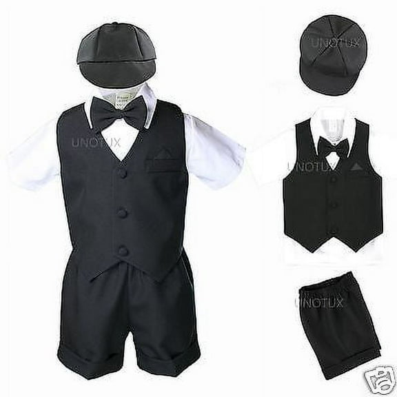 Black Baby Infant Boy Toddler Formal Eton Suit Vest Set Shorts S M L XL 2T 3T 4T
