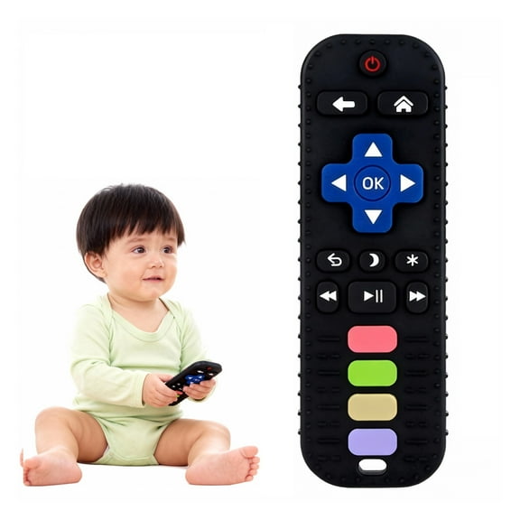 Black Baby Silicone Teethers for 0-12 Months Babies TV Remote Control Shape Teethering Rings BPA Free Baby Chew Toys Teether Neutral Newborn Gift