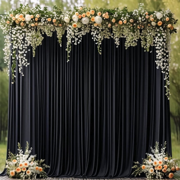 VGMiu Backdrop Curtain for Wedding Parties Black 10 x 8FT Photo Polyester Backdrop Drapes for Wedding Photoshoot Baby Shower Birthday 2 Panels 5 x 8FT