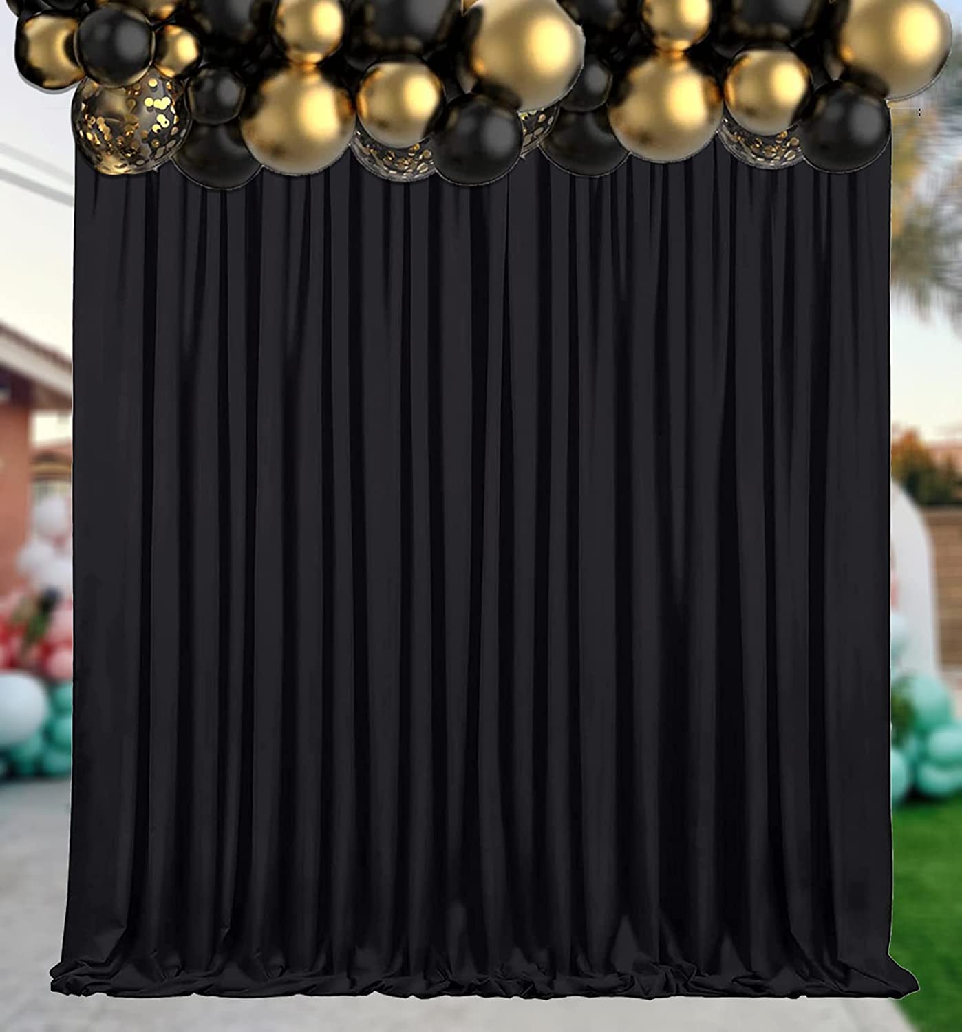 Black Backdrop Curtains for Parties 8ft x 10ft Polyester Back Drop