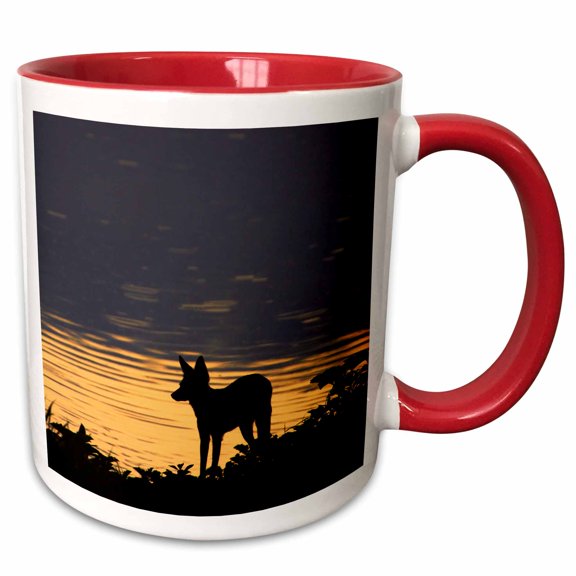 3drose, Black-backed Jackal, Okaukuejo Waterhole, Etosha Np, Namibia, Africa., 15oz Two-tone Red Mug