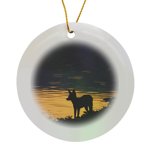 3drose, Black-backed Jackal, Okaukuejo Waterhole, Etosha Np, Namibia, Africa., Circle Porcelain Ornament
