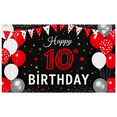 thumbnail image 1 of Black Background 10th Birthday Banner with Red White Balloons and Polka Dot Bunting Happy Birthday Party Supplies Photography Props Decors for Birthday Party Celebration Event Decorations, 1 of 7