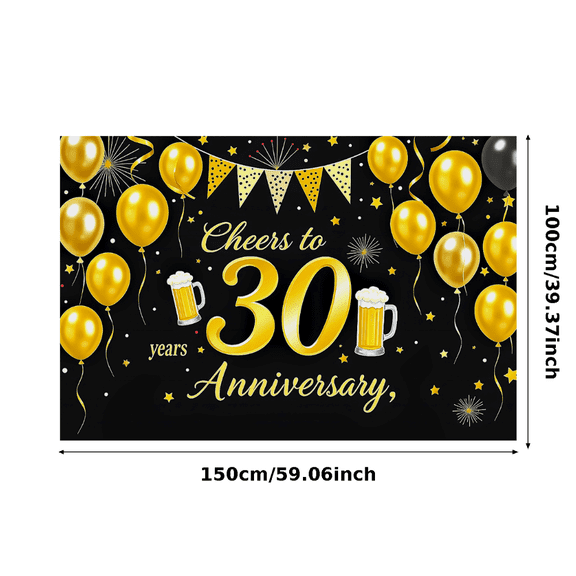 Black Background Banner with Golden Elements Cheers to 30 Years Anniversary Party Supplies Photography Props Decorations Balloons Bunting Backdrop