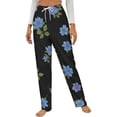 thumbnail image 1 of Black Background Blue Floral Pattern Fabric Winter Female Pants Flannel High Waist Women Pants Lady Warm Straight Leg Plush Trousers, 1 of 7