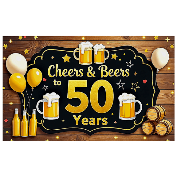 Black Background Cheers Beers 50 Years Banner Party Supplies Backdrop Decorations for Milestone Birthday Celebrations Anniversary Parties Photo Booth Props Event Decor