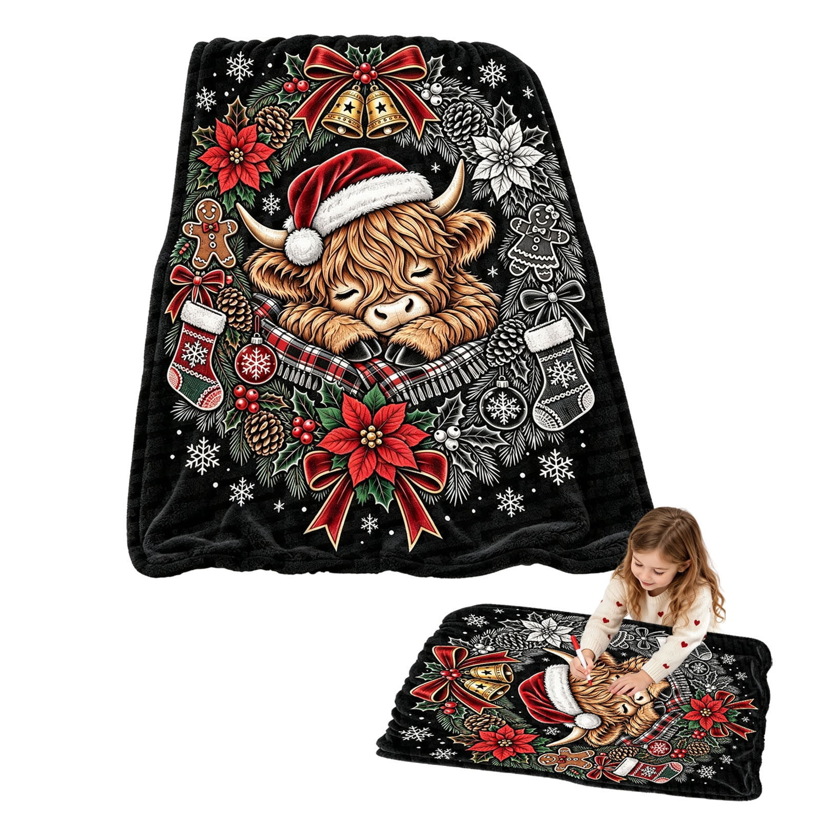 Black Background Cow DIY Coloring Blanket Kids Hand Drawing Color In ...