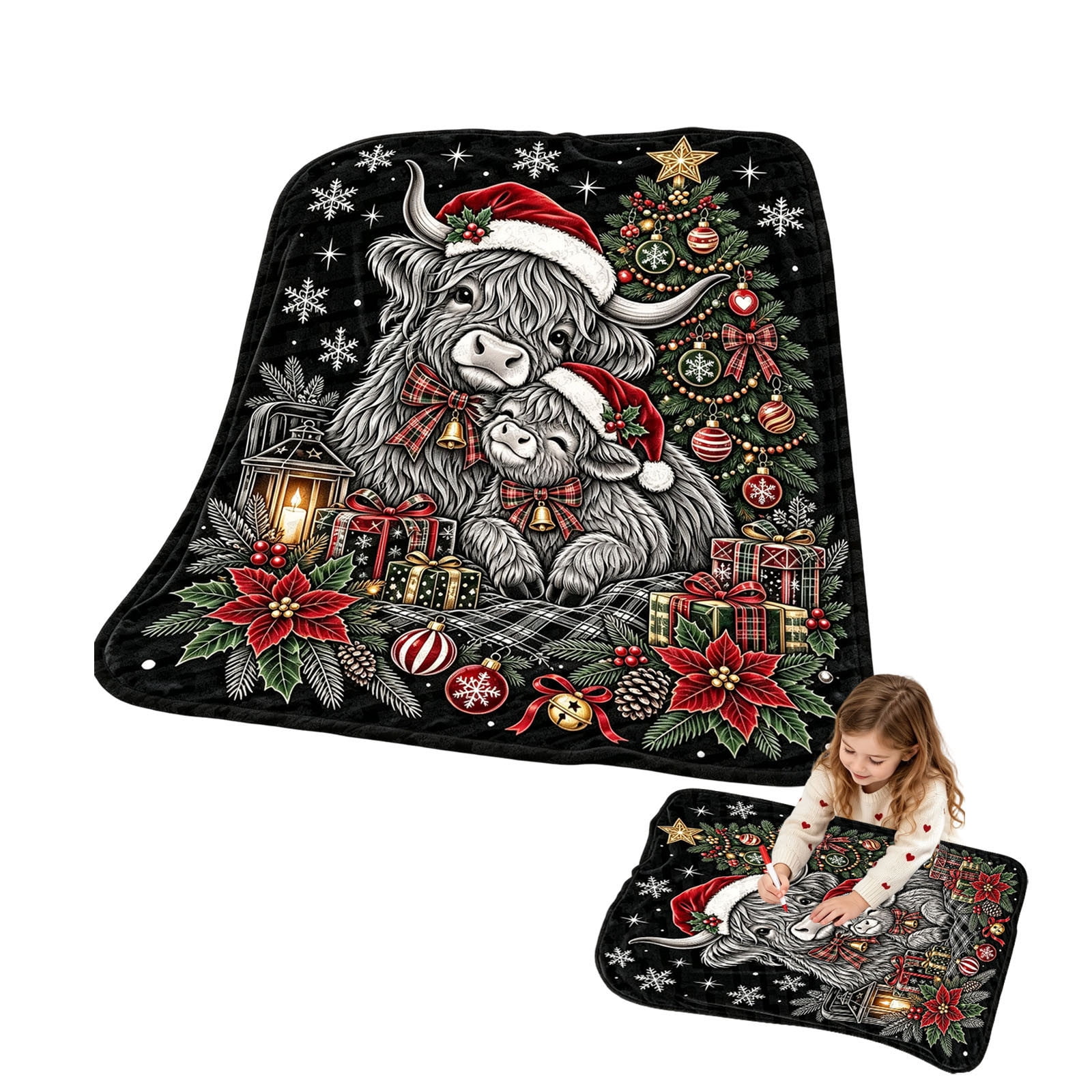 Black Background Cow DIY Coloring Blanket Kids Hand Drawing Color In ...