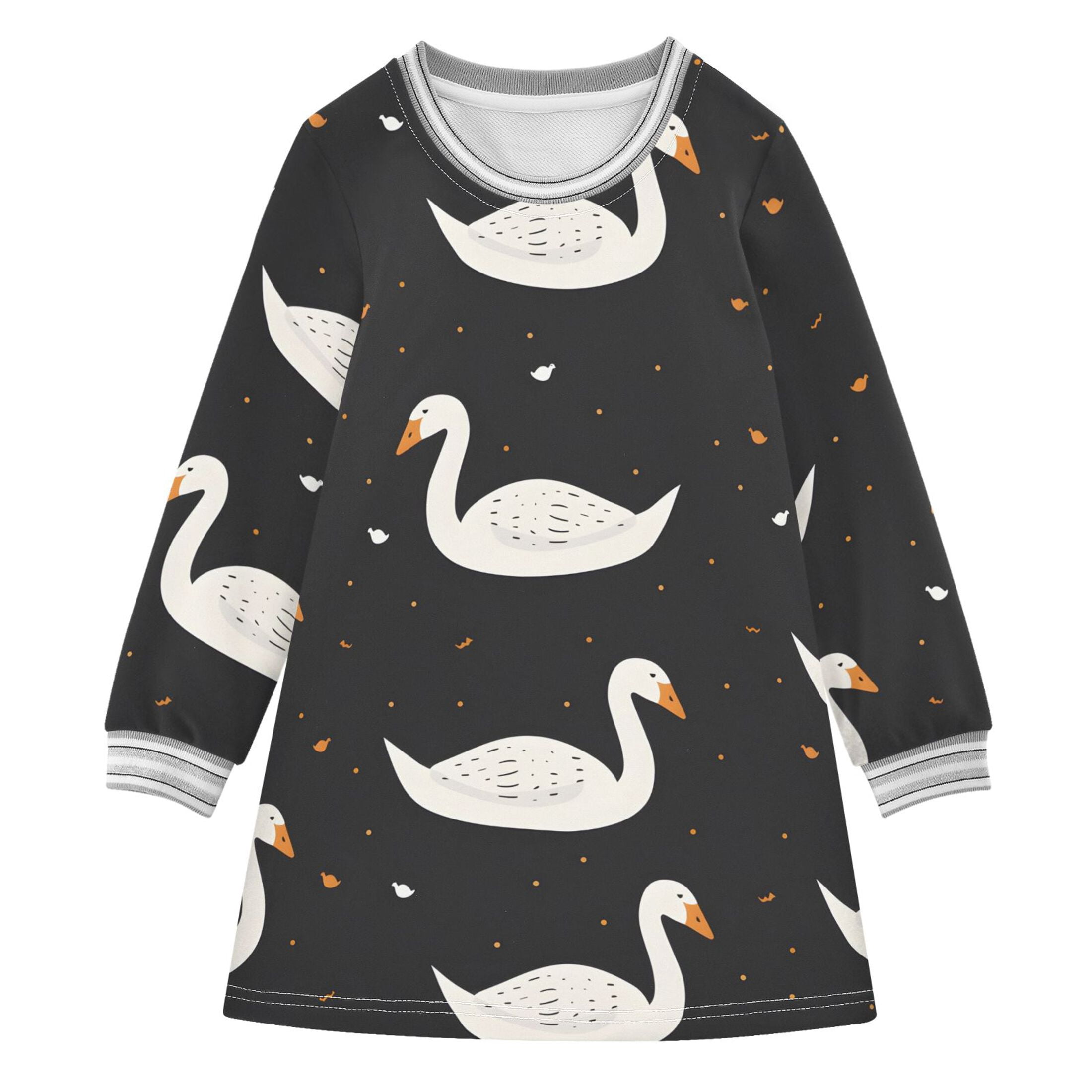 Black Background Duck Girls'long-sleeved dress Thickened A-dress Warm ...
