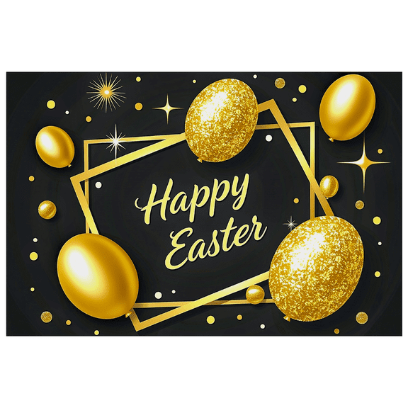 Black Background Easter Happy Easter Banner with Golden Eggs and Sparkles Party Decoration Photography Props Easter Party Supplies