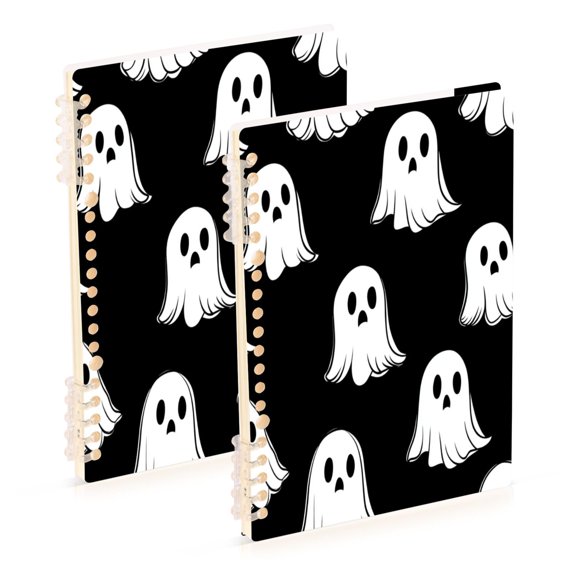 Black Background Ghost 2-Piece A5 PP Notebooks, Adjustable Rings, 80g Paper, Diary Set
