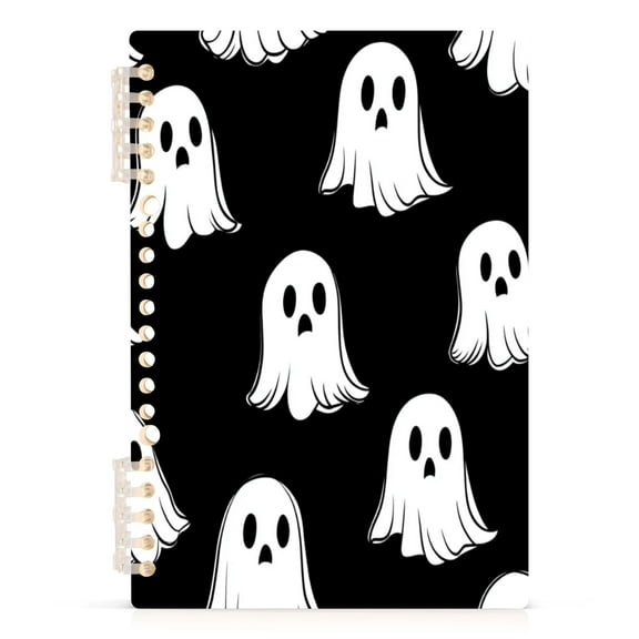 Black Background Ghost A5 8.3x5.7in PP Notebook, Adjustable Rings, 60 Sheets, Diary or Journey Note