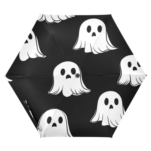 Black Background Ghost Folding Umbrella UV50+ Waterproof Sun Protection Auto Open Close Compact Fiberglass Frame