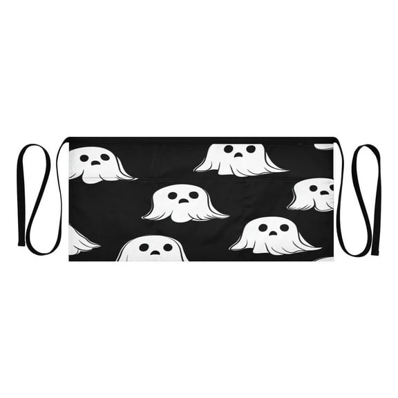Black Background Ghost Multi Pocket Short Apron Waterproof, Adjustable 96.5in Belt for various occasions