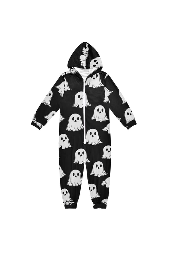 Black Background Ghost One Piece Pajamas Soft Jumpsuit Cozy Sleep and Play Romper Zipper and Pockets 4T