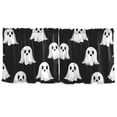 thumbnail image 1 of Black Background Ghost Tier Curtains for Kitchen 57x36 Inch Semi Sheer Light Filtering Half Window Curtains 2 Panels, 1 of 8