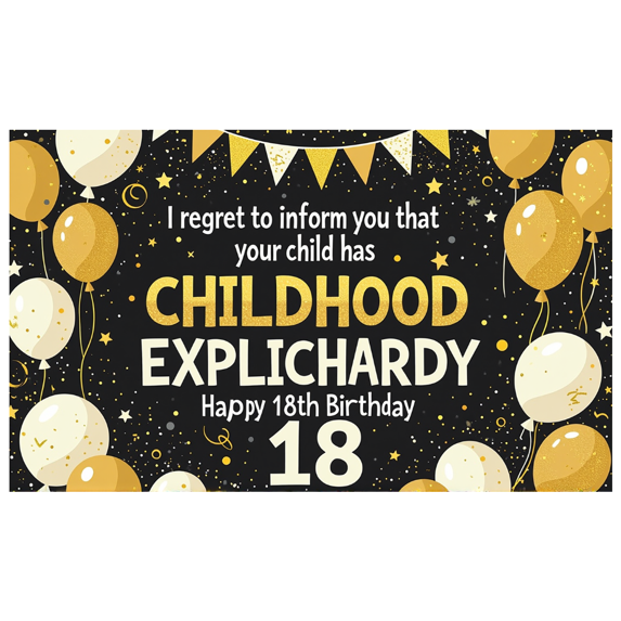 Black Background Glittery Banner with Golden Balloons and Stars Happy 18th Birthday Theme Childhood Explored Party Decoration Backdrop Photography Props Birthday Party Supplies
