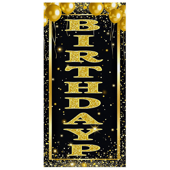 Black Background Glittery Gold Lettered Birthday Banner Party Supplies Photography Props Happy Birthday Backdrop Decors for Birthday Party Celebration Decorations Photo Booth Setups