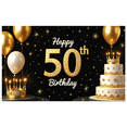 thumbnail image 1 of Black Background Glittery Golden 50th Birthday Banner with Crowns Balloons Stars Cakes, Party Decoration Backdrop for Photography Props Birthday Party Celebrations, 1 of 7