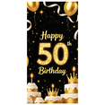 thumbnail image 1 of Black Background Glittery Happy 50th Birthday Banner with Golden Balloons Crowns and Cakes Party Supplies Photography Props Birthday Decors Backdrop, 1 of 8