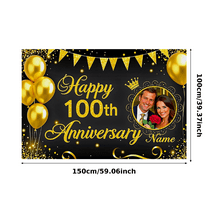 Black Background Gold Glitter Happy 100th Anniversary Banner with Photo Frame Balloons Party Decors Backdrop for Anniversary Celebrations Photography Props Home Decor Events