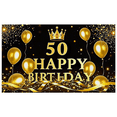 thumbnail image 1 of Black Background Golden Balloon 50th Birthday Banner with Crown Element Party Decoration Backdrop Photography Props Happy Birthday Party Supplies, 1 of 7